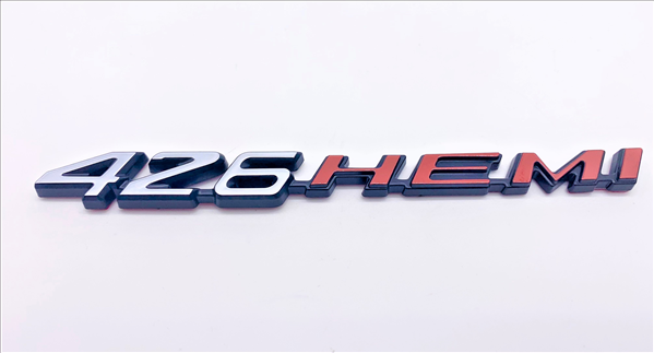 2008-Present Dodge Challenger & Charger Retro 426 HEMI Emblem - Stainless Silver with HEMI Orange for Hood, Shaker, or Fender